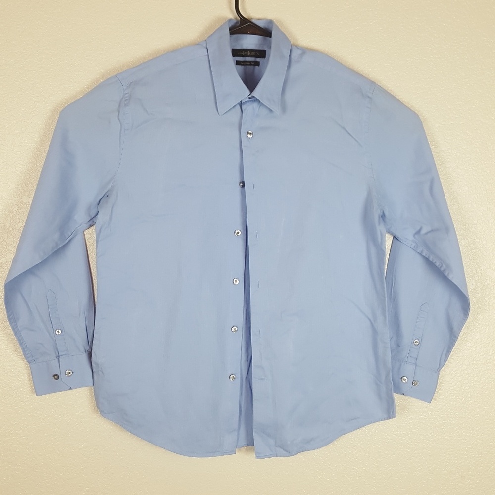 A[x]ist Mens Dress Shirt Sz L Blue Button Front